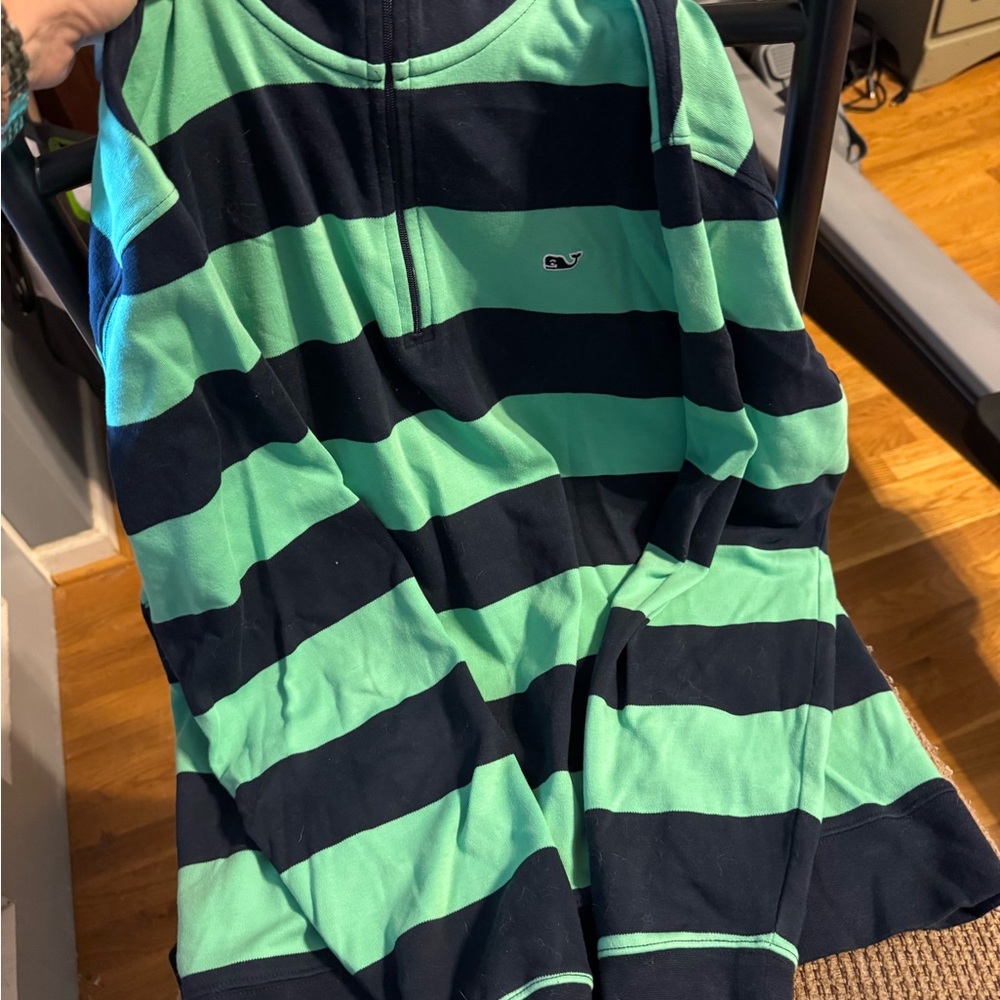 Men’s Vineyard Vines Navy and Mint Striped Half-Zip Sz M